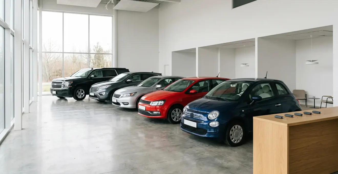 Comparaison de différentes catégories de voitures de location dans une agence