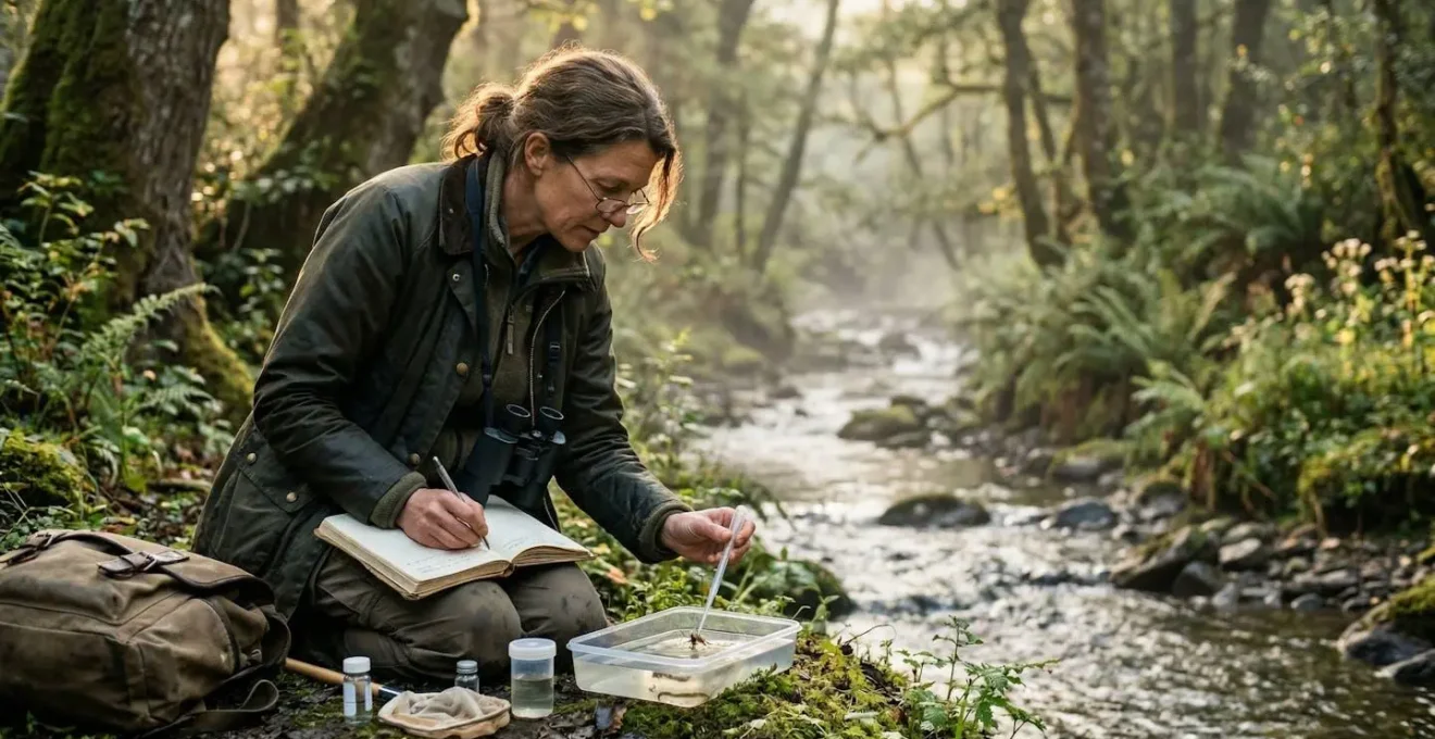 Chercheur amateur prenant des notes dans la nature lors d'une observation scientifique
