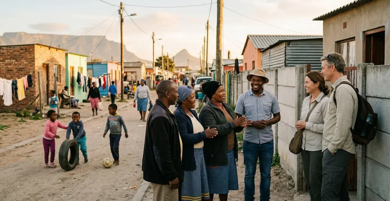 Rencontre respectueuse entre visiteurs et résidents dans un township d'Afrique du Sud