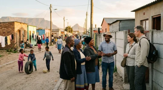 Rencontre respectueuse entre visiteurs et résidents dans un township d'Afrique du Sud