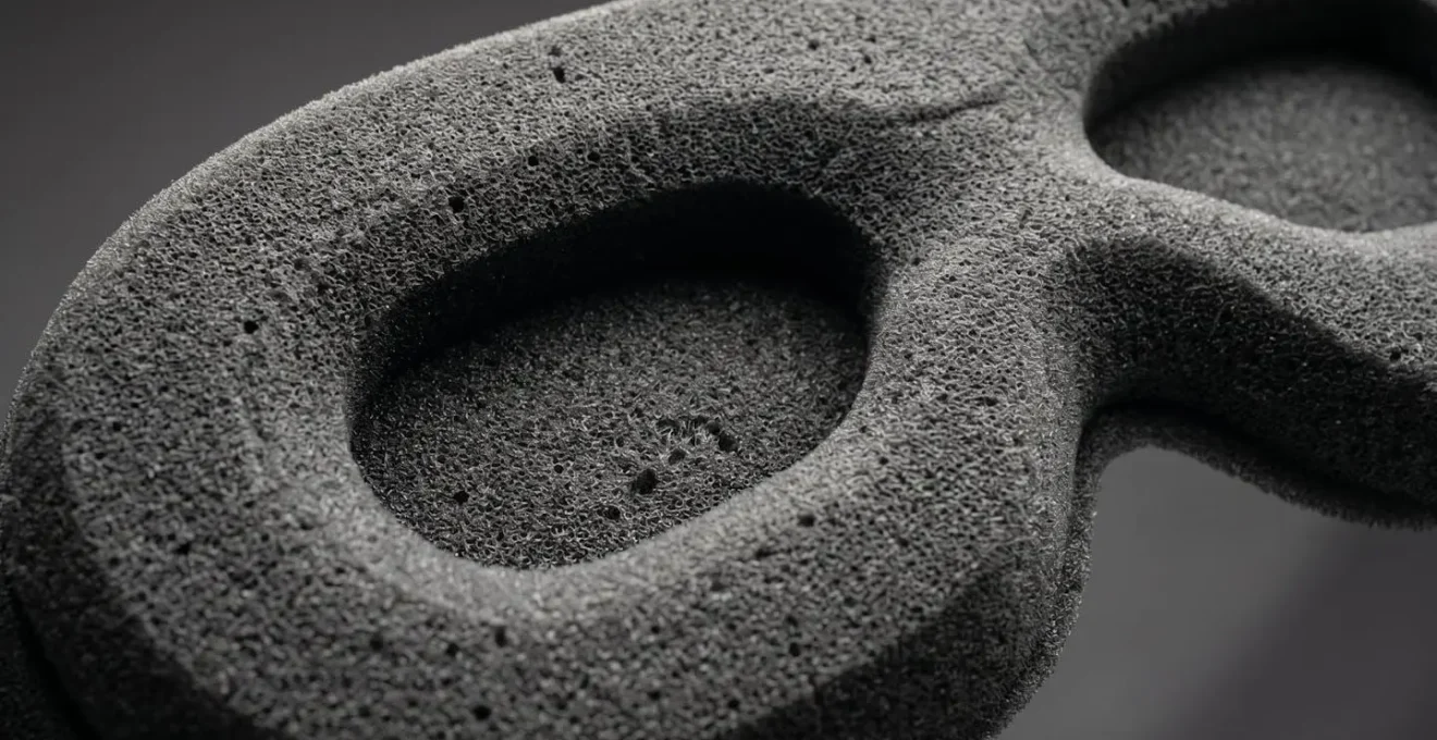 Vue macro détaillée de la texture d'un masque de sommeil 3D en mousse à mémoire de forme