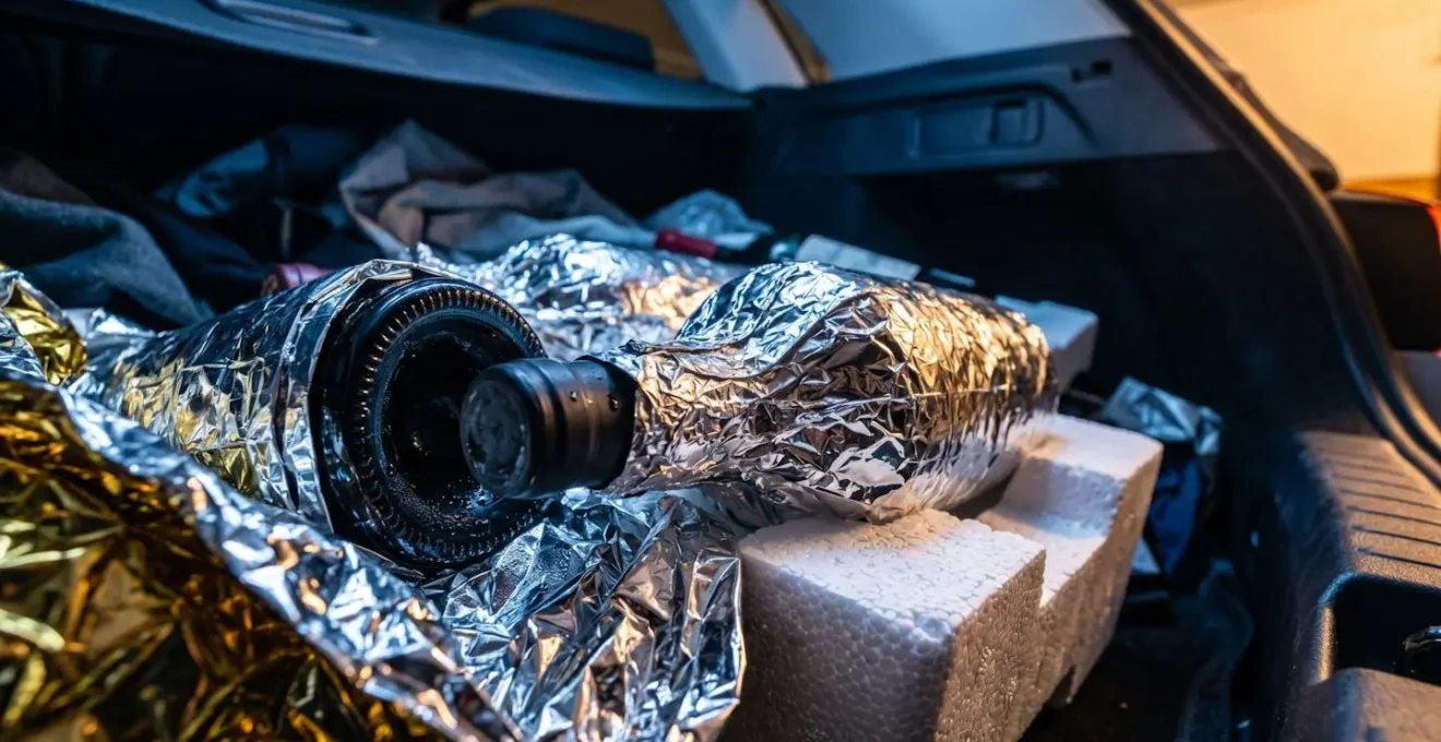 Coffre de voiture organisé avec protection thermique pour bouteilles de vin